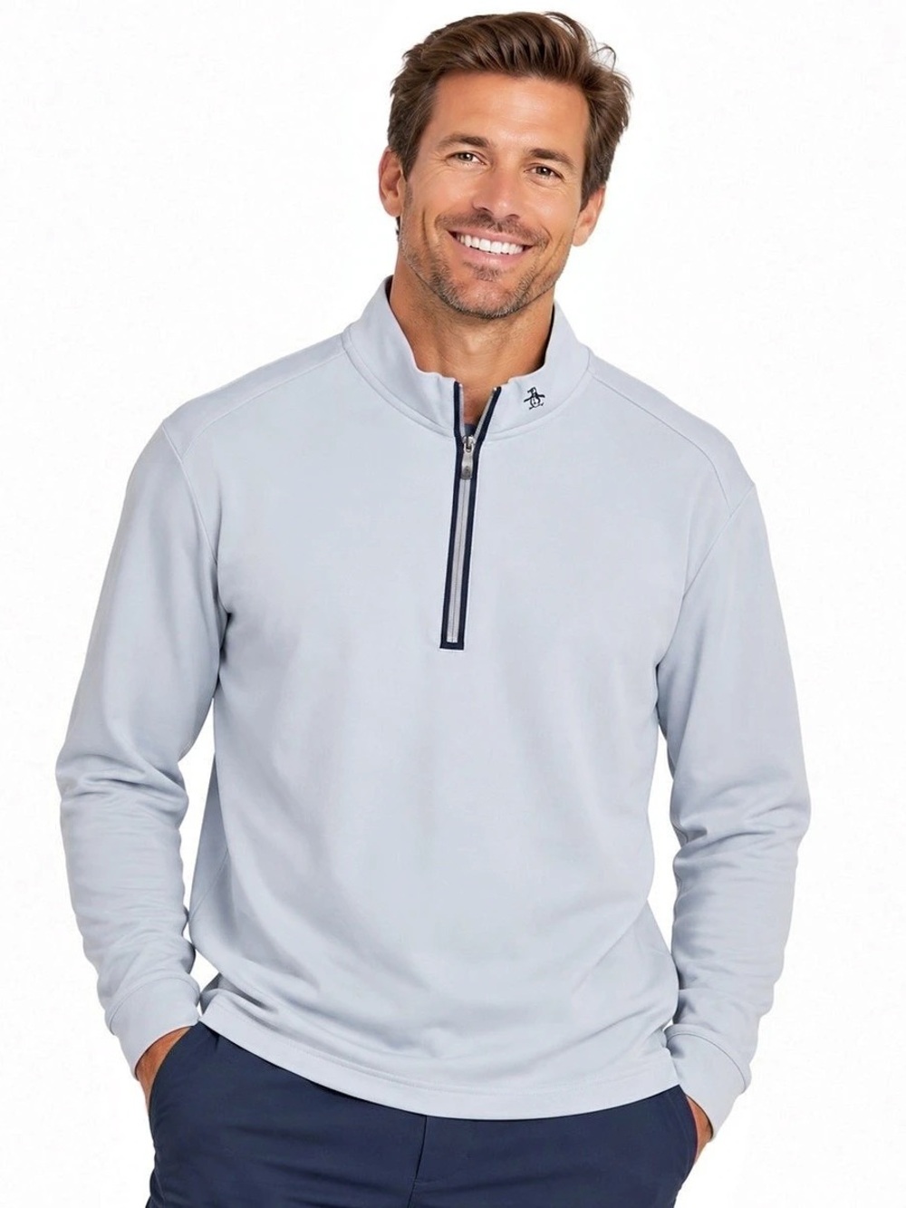 Original Penguin Golf Quarter Zip XL Light Grey Performance Stretch Pullover